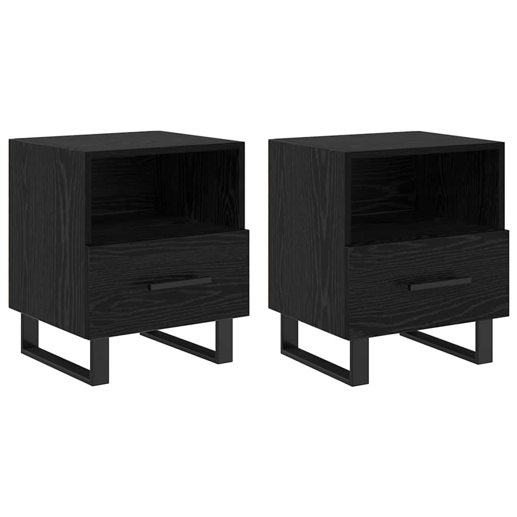 Nattduksbord 2 pcs Svart Ek 40 x 35 x 47,5 cm Konstruerat trä