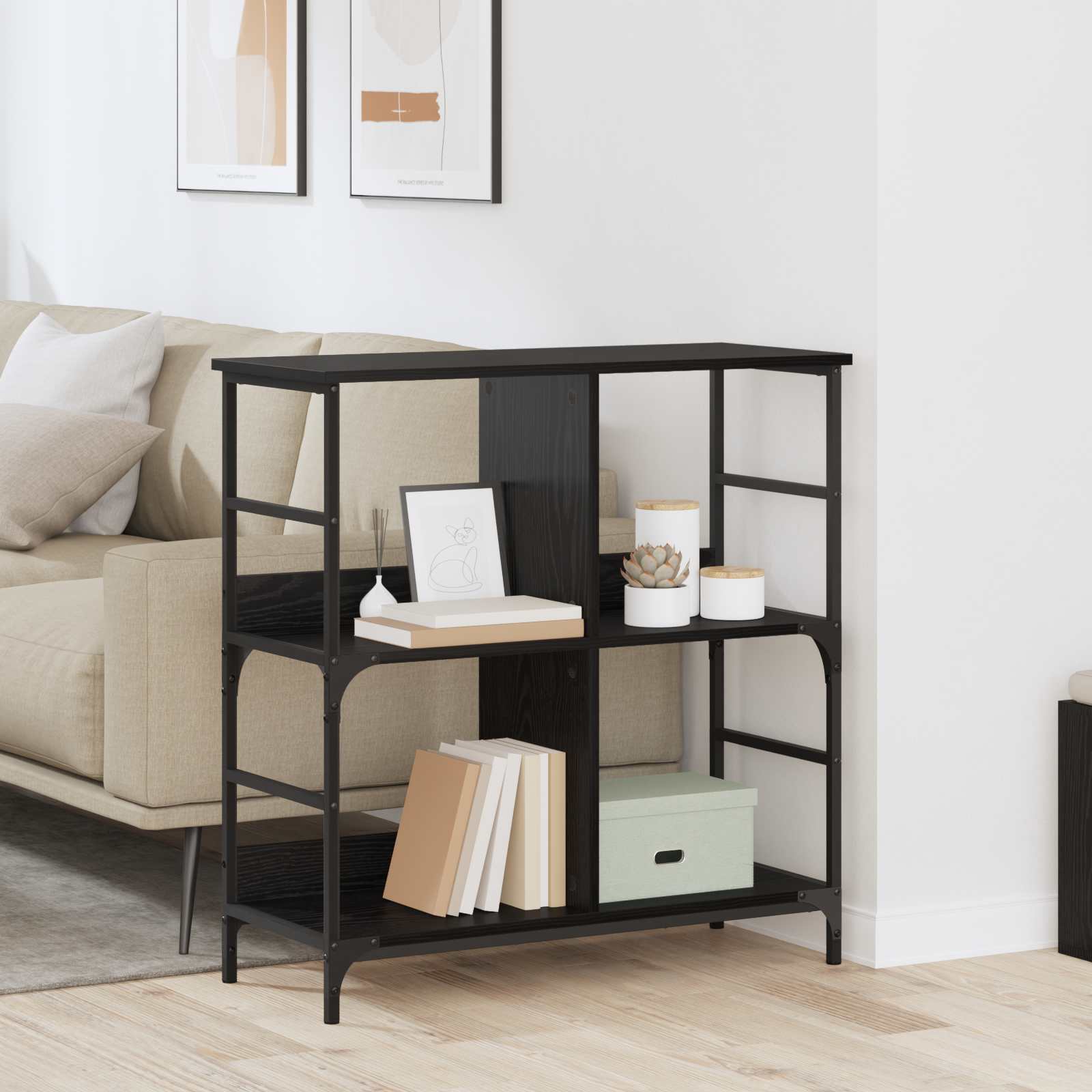Hyllsystem Svart ek 78.5 x 33 x 82 cm Konstruerat trä