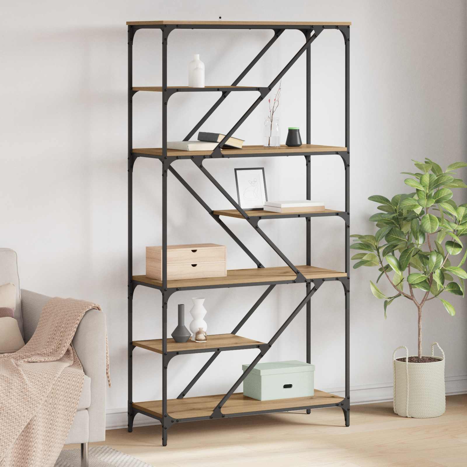 Hyllsystem 9 nivåer 91 x 36 x 176 cm Konstruerat trä Artisan Ek