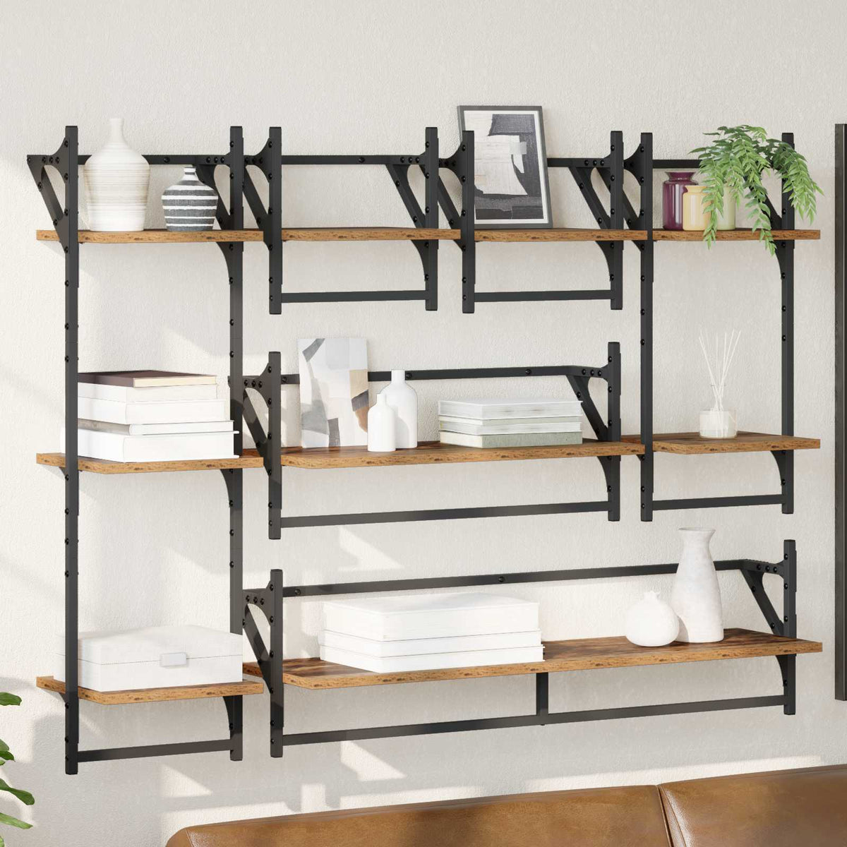 Vägghyllset 6 st Gammalt trä 100 x 25 x 30 cm Konstruerat trä