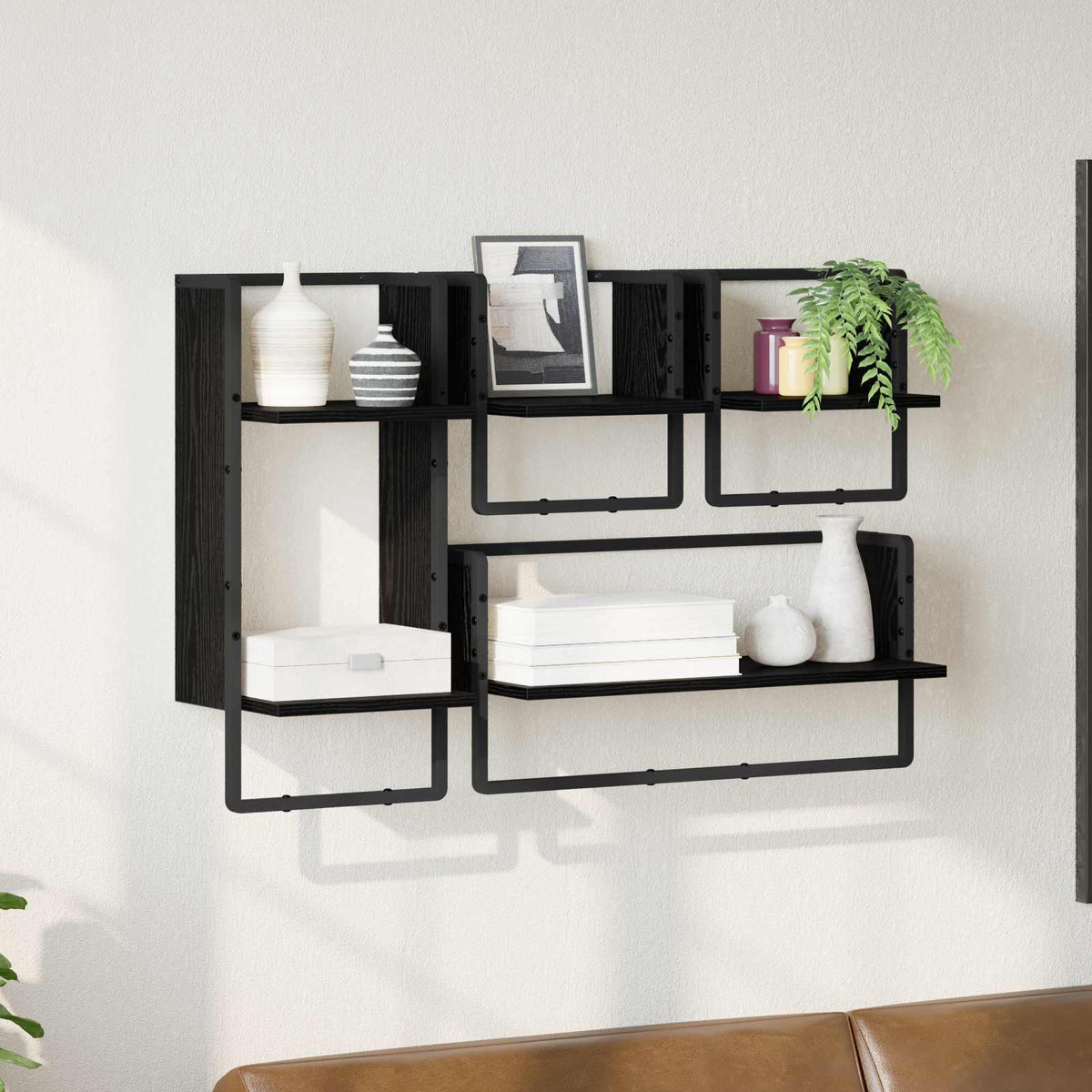 Vägghyllset 4 st Svart Ek 65 x 25 x 30 cm Konstruerat trä
