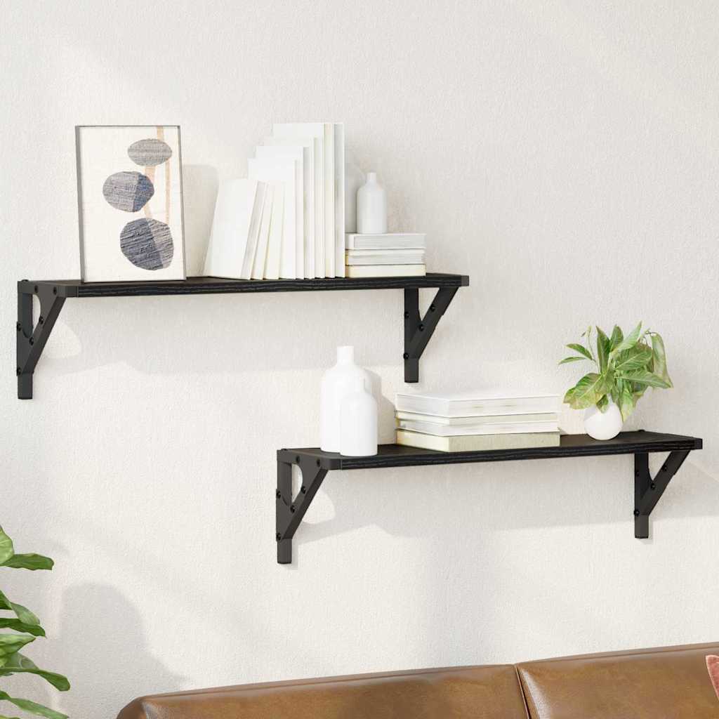 Vägg hyllor 2 st Svart Ek 60 x 15 x 15,5 cm Konstruerat trä