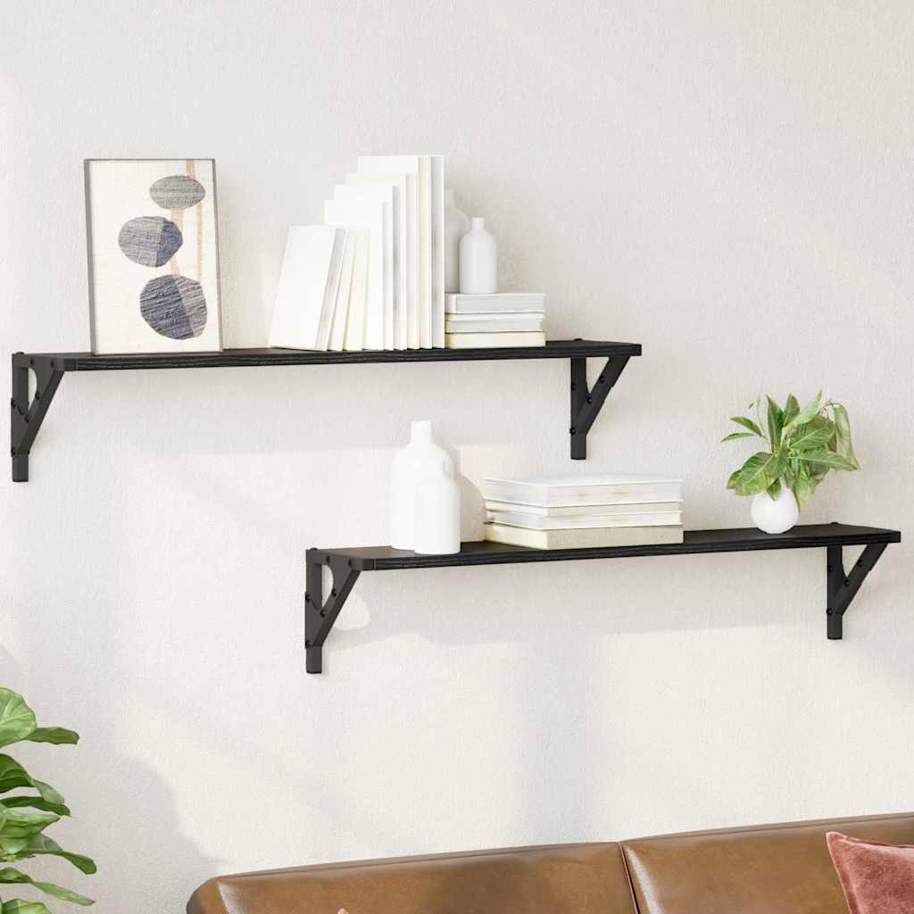 Vägg hyllor 2 st Svart Ek 80 x 15 x 15,5 cm Konstruerat trä