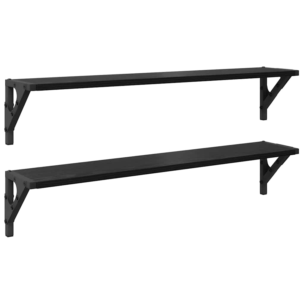 Vägg hyllor 2 st Svart Ek 80 x 15 x 15,5 cm Konstruerat trä