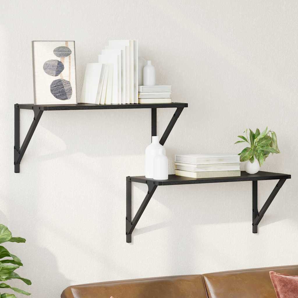 Vägg hyllor 2 st Svart Ek 60 x 25 x 25,5 cm Konstruerat trä