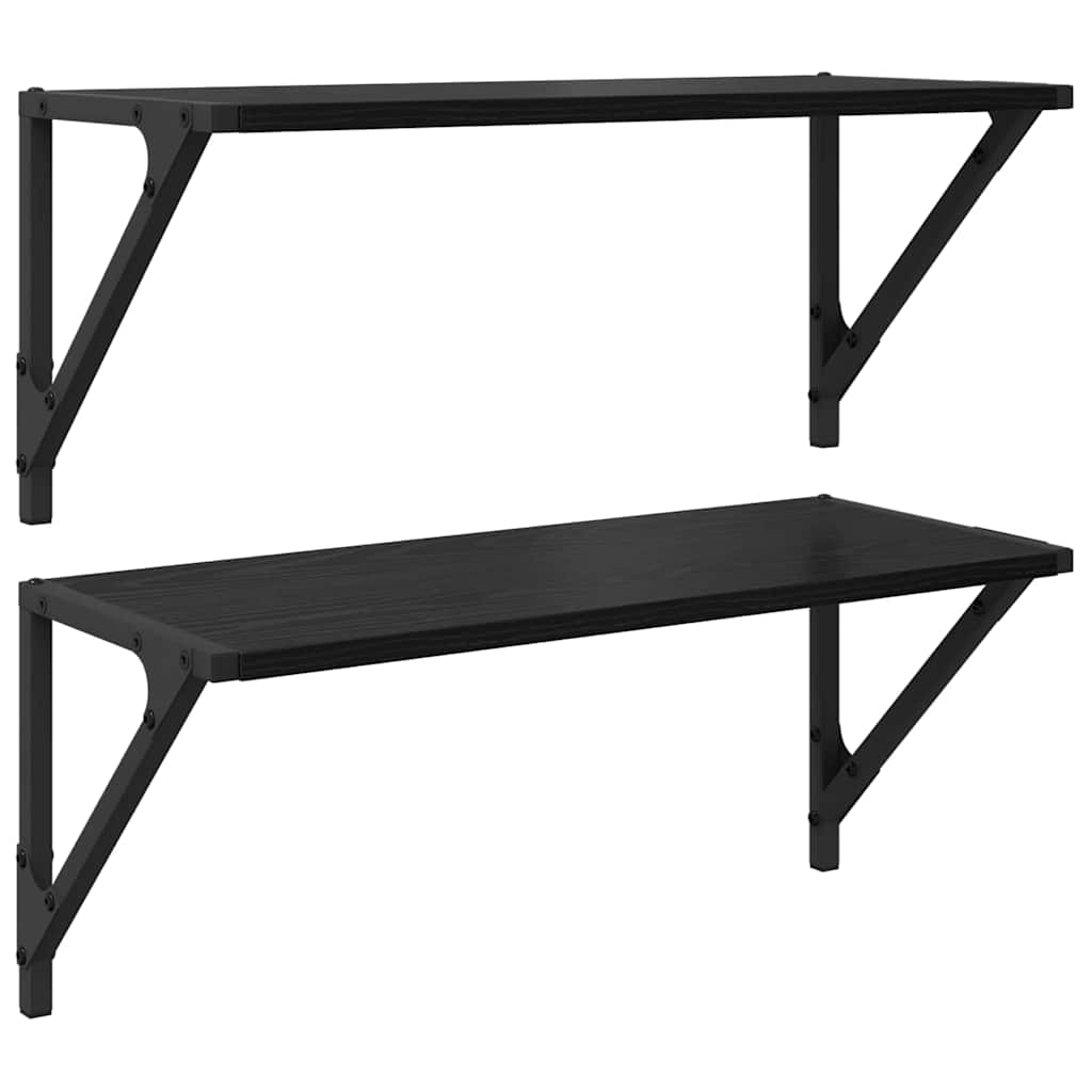 Vägg hyllor 2 st Svart Ek 60 x 25 x 25,5 cm Konstruerat trä