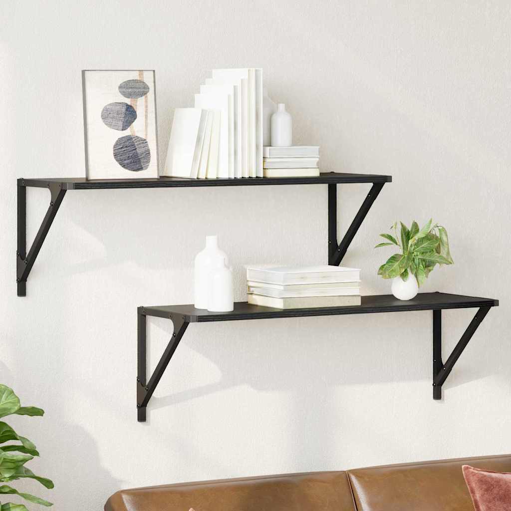 Vägg hyllor 2 st Svart Ek 80 x 25 x 25,5 cm Konstruerat trä