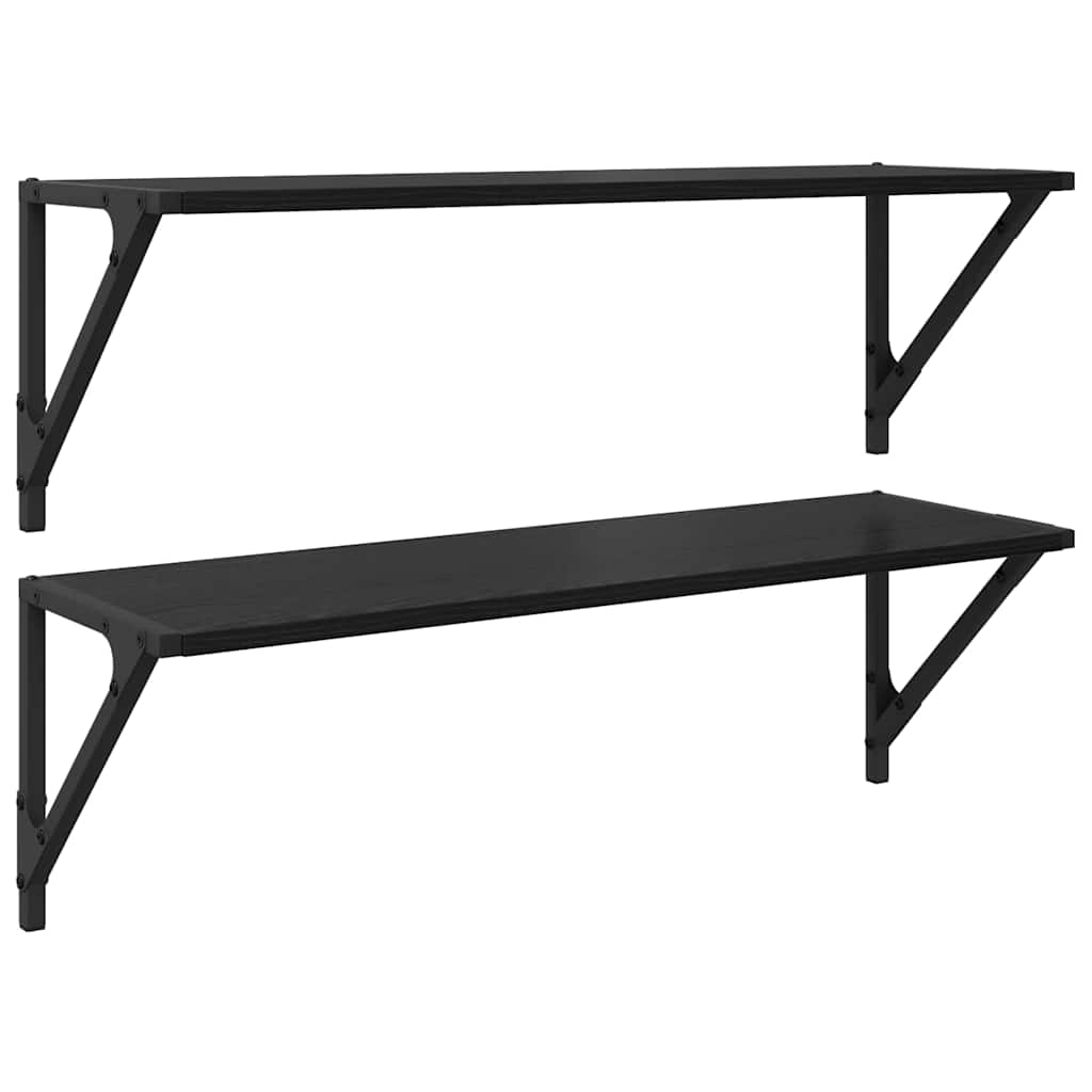 Vägg hyllor 2 st Svart Ek 80 x 25 x 25,5 cm Konstruerat trä