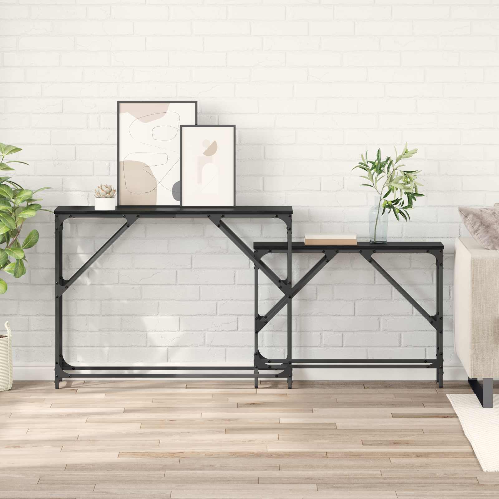 Konsolbord 2 st Svart Ek 100 x 28 x 75 cm Konstruerat trä