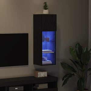 Väggmonterad TV-skåp Svart Ek 30,5 x 30 x 90 cm Konstruerat trä