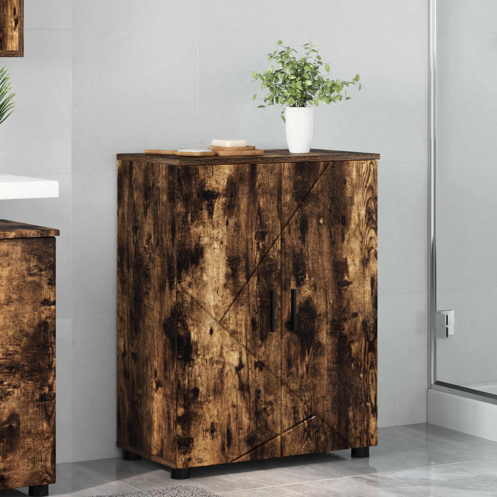 Badrumsskåp Rökt ek 60 x 35 x 80 cm Konstruerat trä, Metall