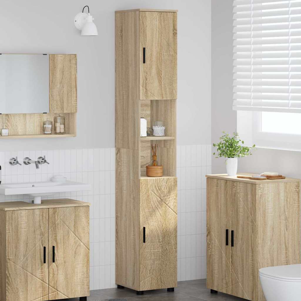 Badrumsskåp Sonoma-ek 30 x 35 x 192 cm Konstruerat trä & Metall