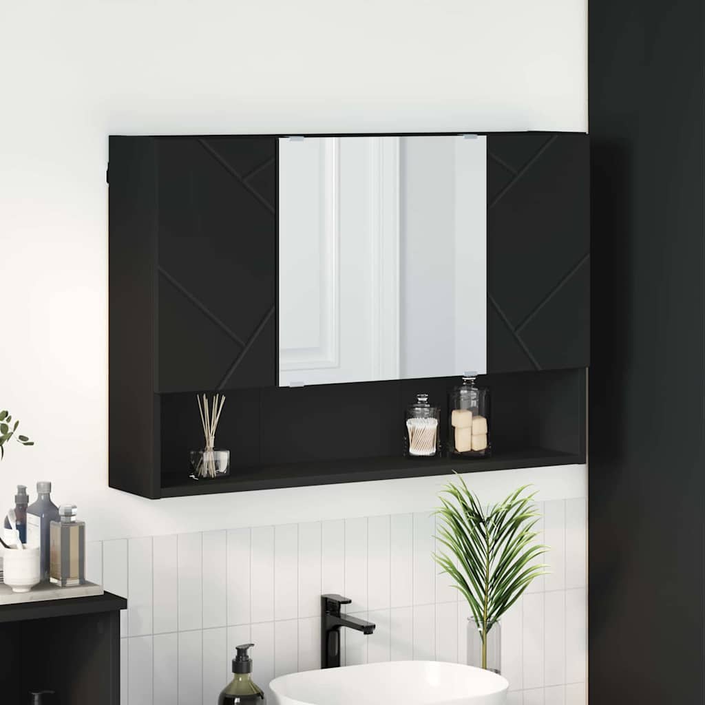 Spegelskåp Väggmonterad Svart 80 x 17 x 55 cm Konstruerat trä