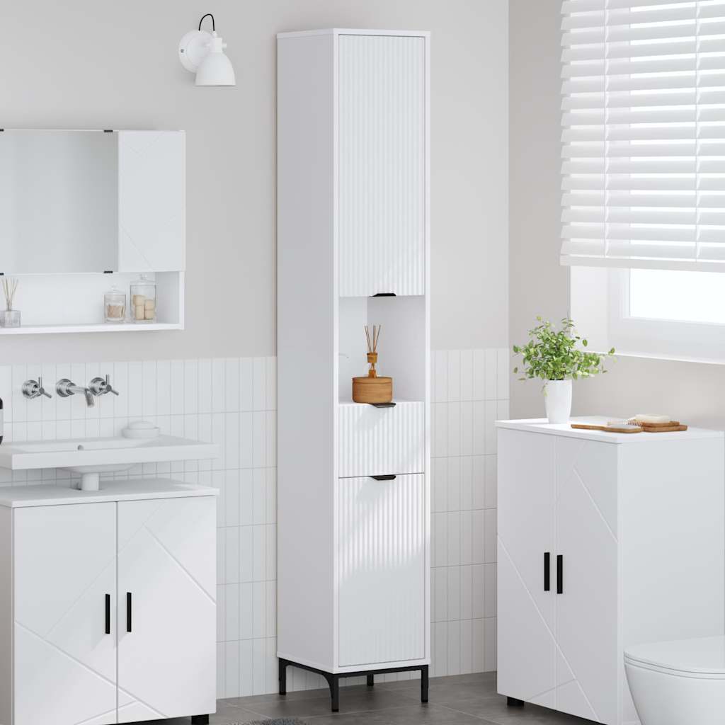 Badrumsskåp Vit 31,5 x 33 x 190 cm Konstruerat trä, Metall