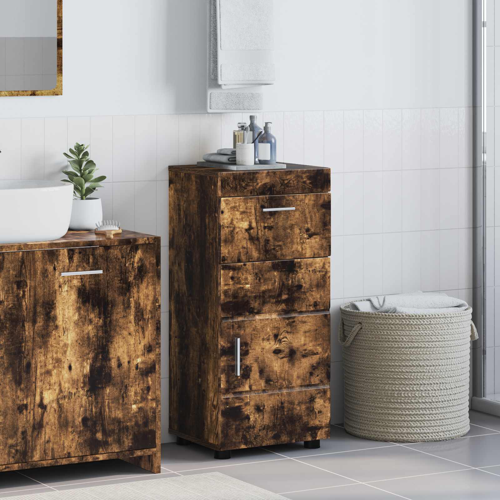 Badrumsskåpsset TULUM Rökt ek 37 x 31,5 x 82 cm Konstruerat trä