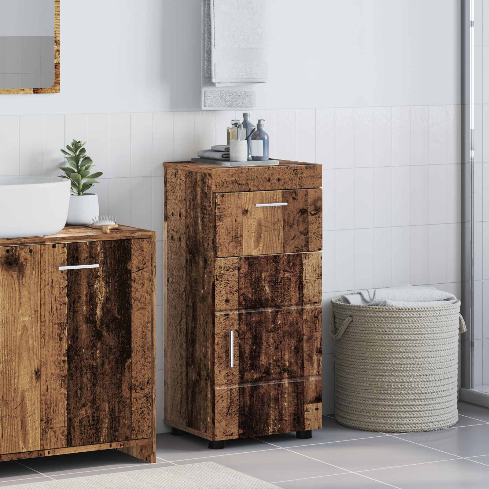 Badrumsskåpsset TULUM Gammalt trä 37 x 31,5 x 82 cm