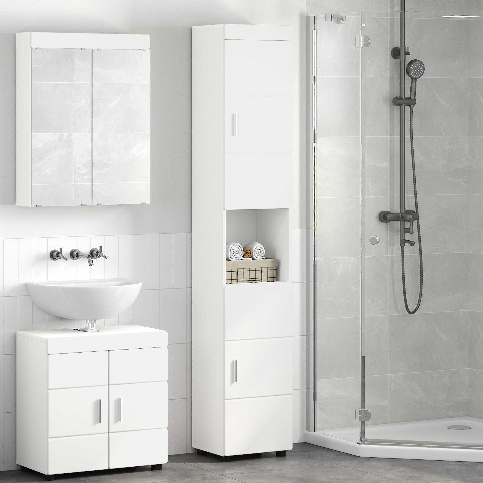 Badrumsskåpsset TULUM Vit 37 x 31,5 x 203 cm Konstruerat trä