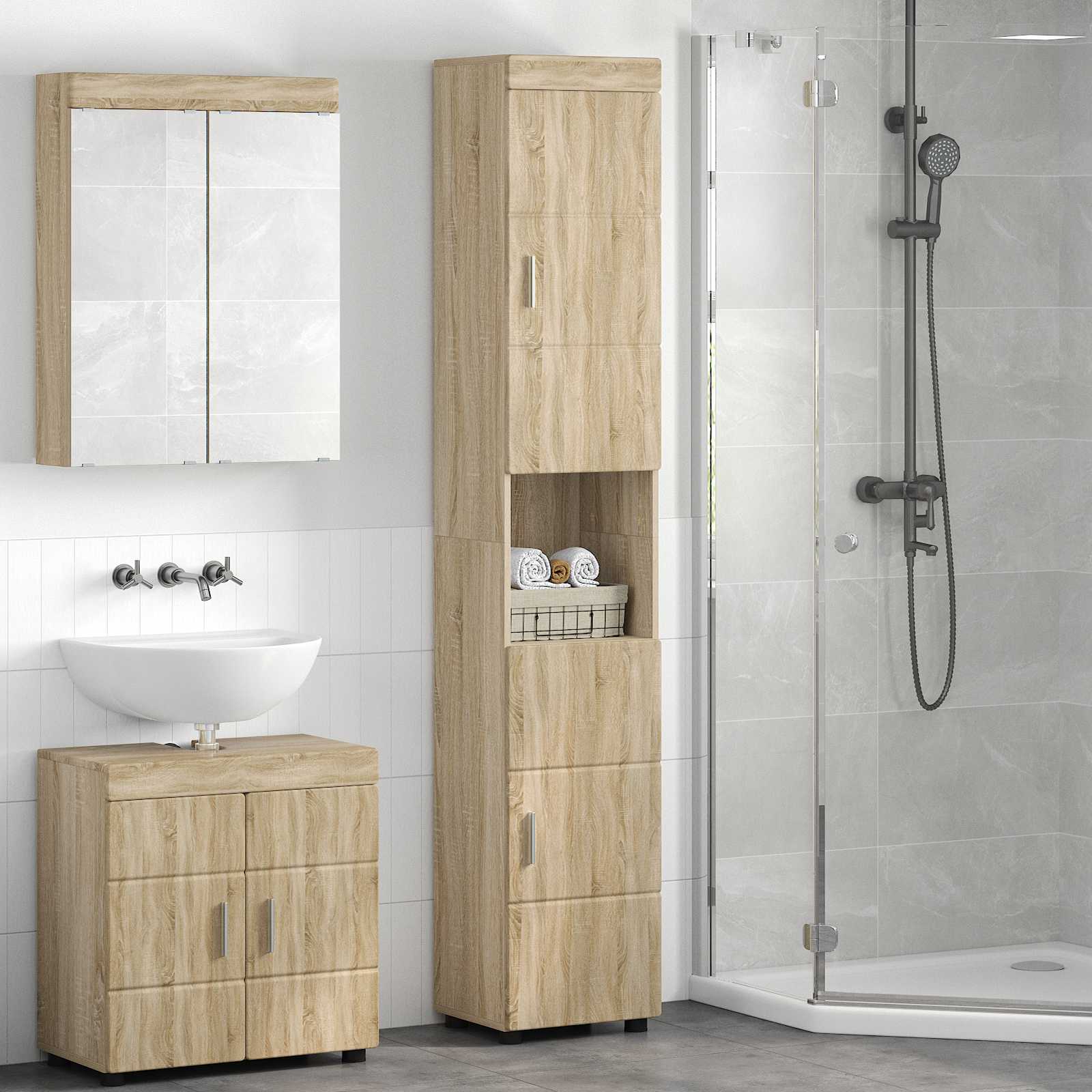 Badrumsskåpsset TULUM Sonoma-ek 37 x 31,5 x 203 cm