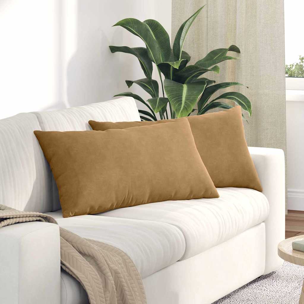 Sofakuddar 2 st Sammet Brun 80 x 40 cm