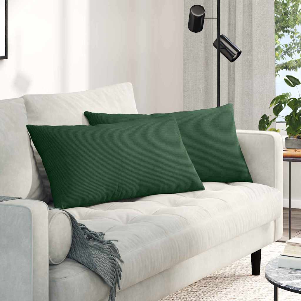 Sofakuddar 2 pcs Mörkgrön 80 x 40 cm Kordread tyg