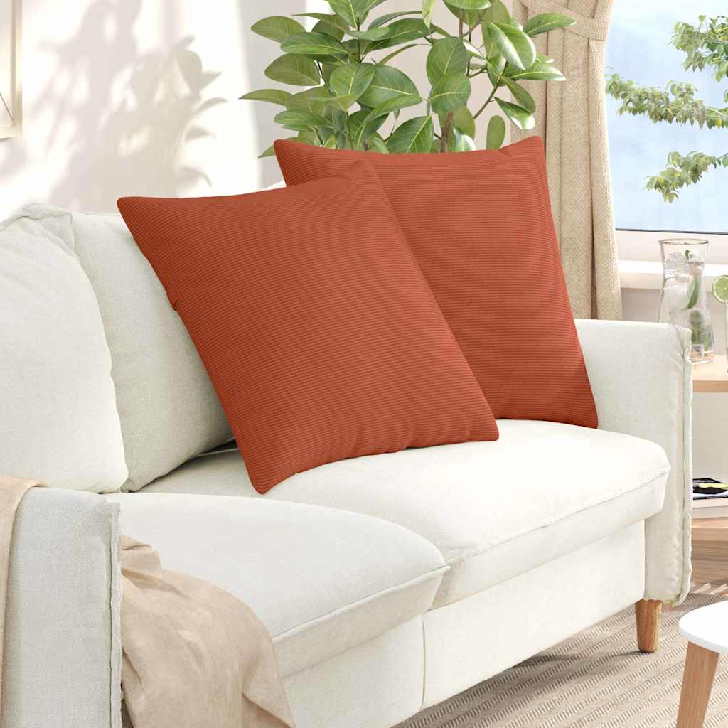 Sofakuddar 2 st Kordread tyg Röd orange 80 x 80 cm