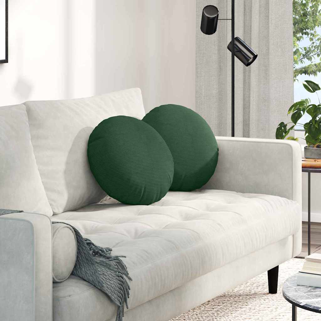 Sittkuddar 2 st Kordread tyg Mörkgrön Ø 40 cm