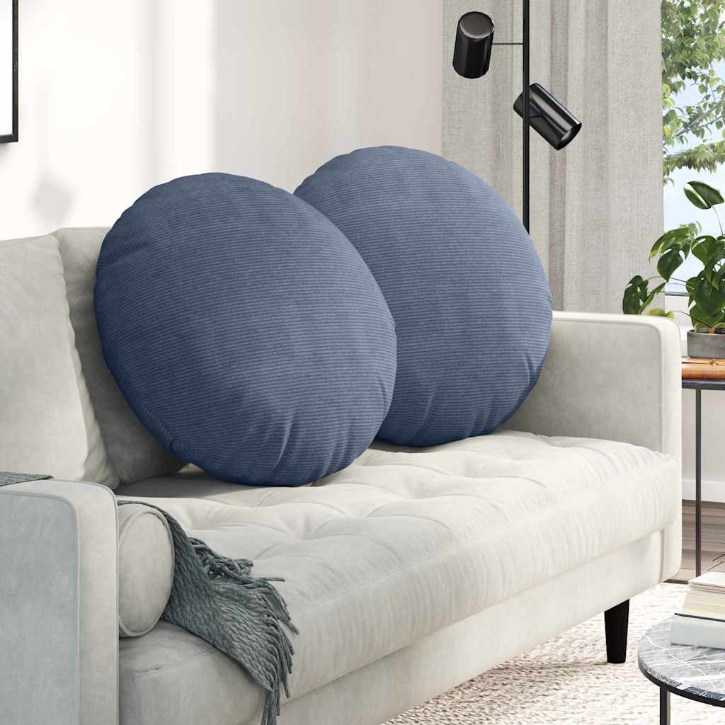 Sittkuddar 2 st Kordread tyg Blå Ø 80 cm