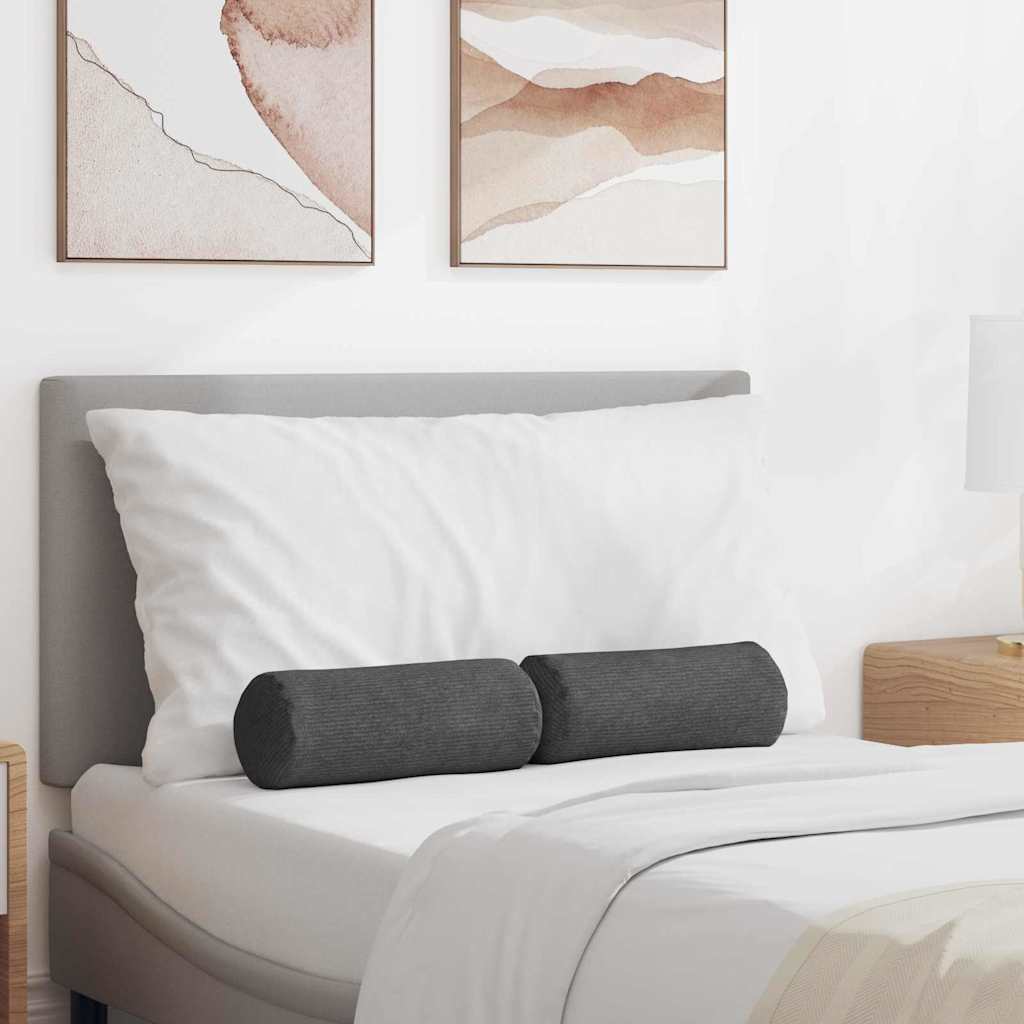 Bolsterkuddar 2 pcs Mörkgrå Ø 15 x 40 cm Kordread tyg