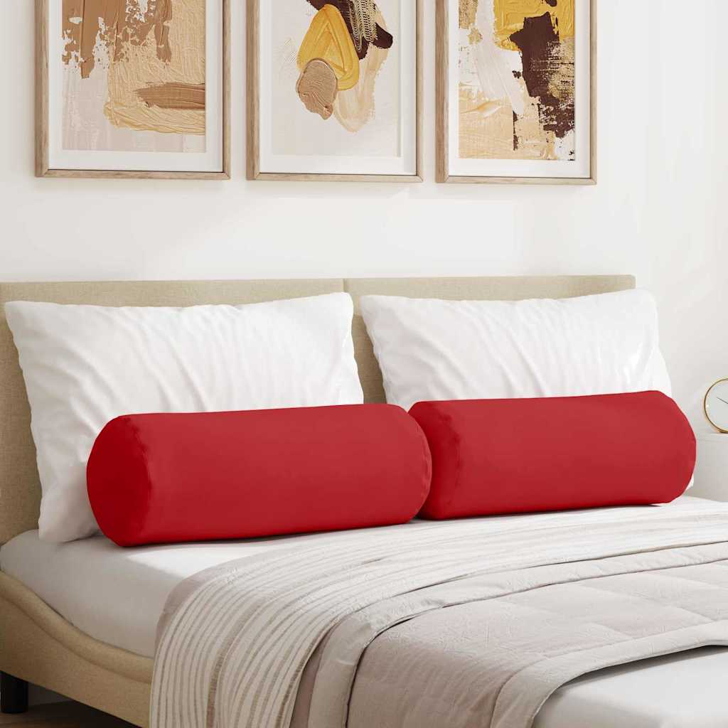 Bolsterkuddar 2 st tyg Röd Ø 25 x 70 cm