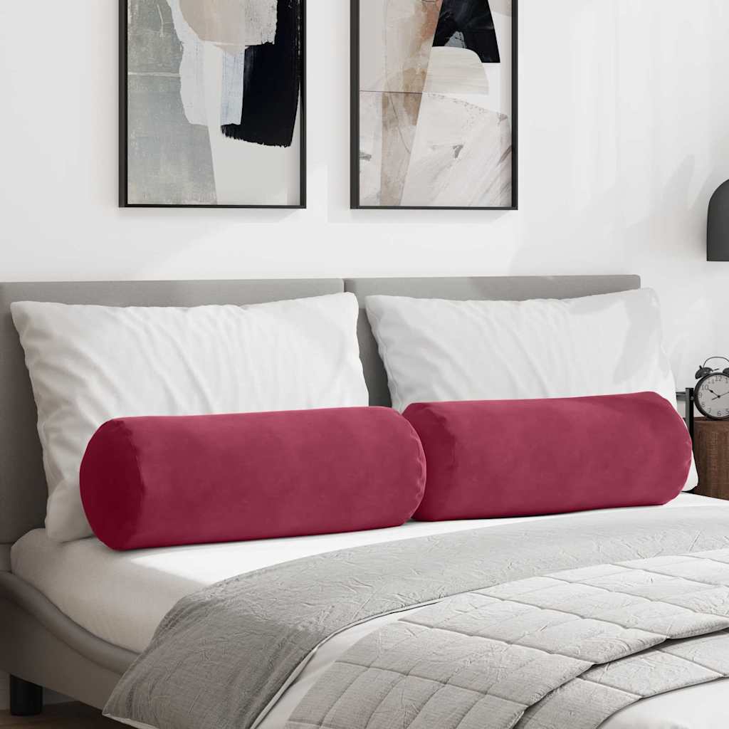 Bolsterkuddar 2 st Vinröd Ø 25 x 70 cm Kordread tyg