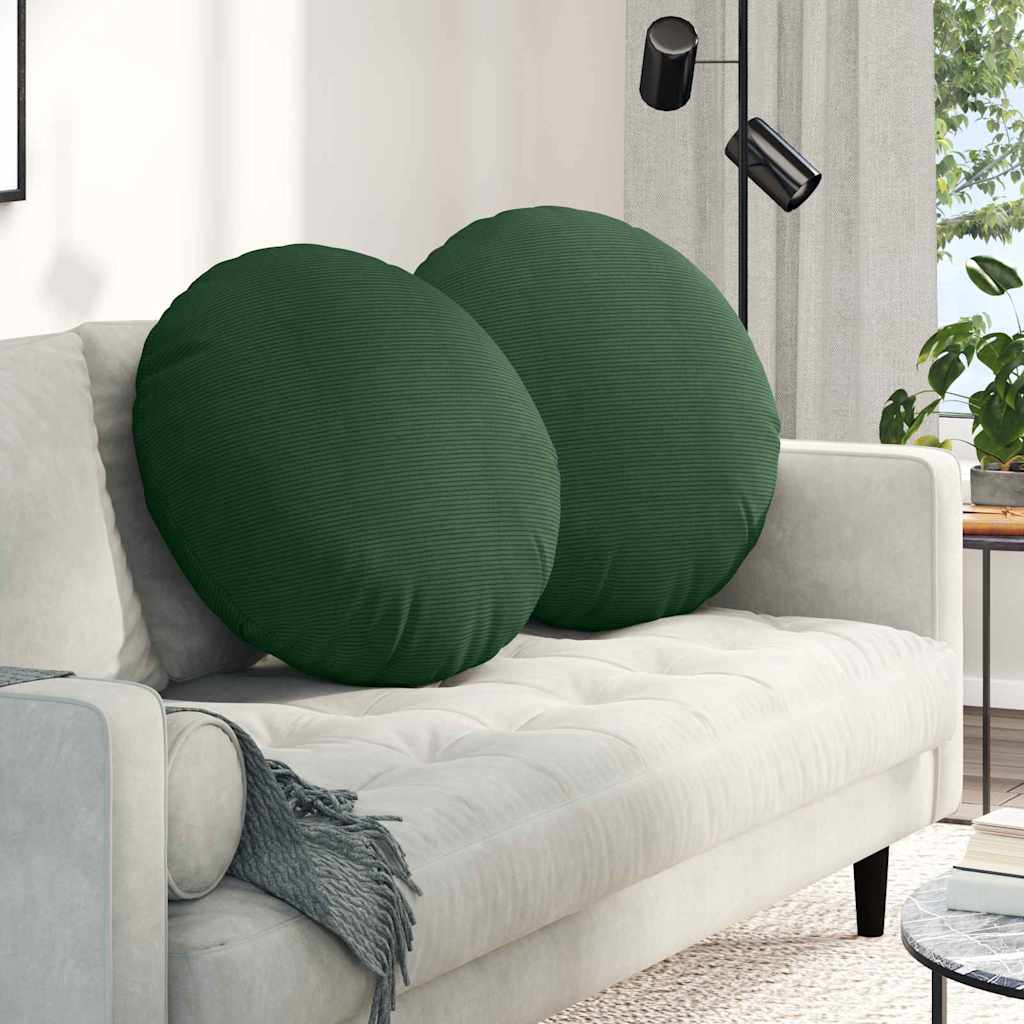 Sittkuddar 2 st Kordread tyg Mörkgrön Ø 80 cm