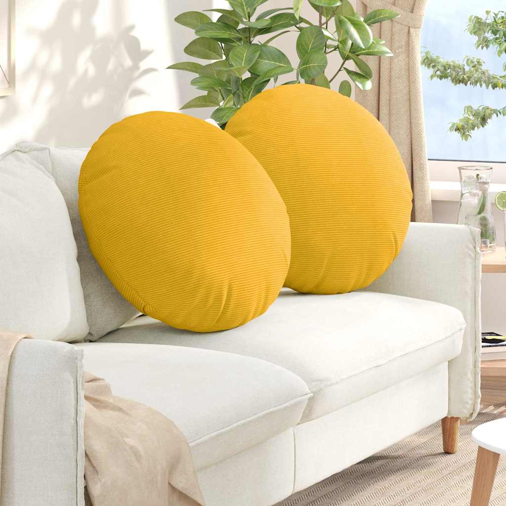 Sittkuddar 2 st Kordread tyg Ljusgul Ø 80 cm