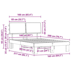 Sängram med Klädd Huvudgavel Mörkgrå 160 x 200 cm Massiv furu