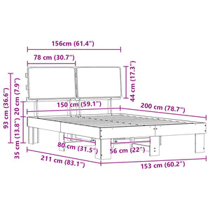 Sängram med Klädd Huvudgavel Taupe 150 x 200 cm Massiv furu