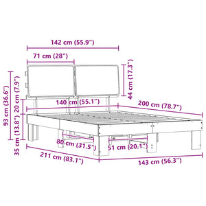 Sängram med Klädd Huvudgavel Ljusgrå 140 x 200 cm Massiv furu