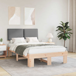 Sängram med Klädd Huvudgavel Ljusgrå 120 x 200 cm Massiv furu
