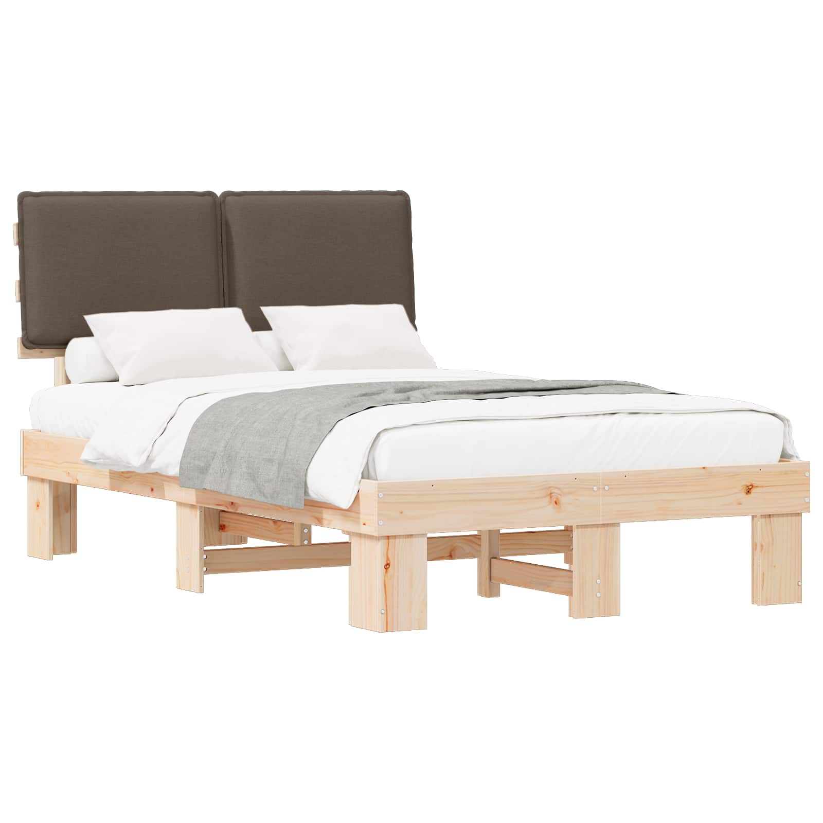 Sängram med Klädd Huvudgavel Taupe 120 x 200 cm Massiv furu