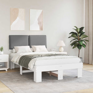 Sängram med Klädd Huvudgavel Ljusgrå 120 x 200 cm Massiv furu