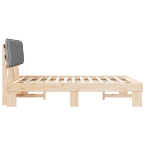 Sängram med Klädd Huvudgavel Ljusgrå 140 x 190 cm Massiv furu
