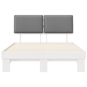 Sängram med Klädd Huvudgavel Ljusgrå 140 x 190 cm Massiv furu