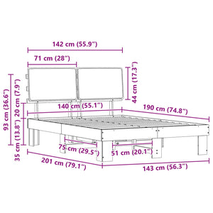Sängram med Klädd Huvudgavel Ljusgrå 140 x 190 cm Massiv furu