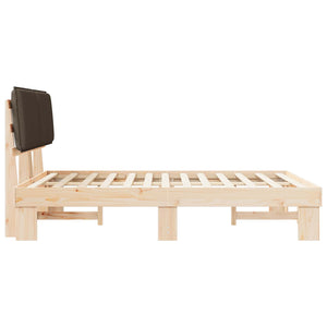Sängram med Klädd Huvudgavel Taupe 135 x 190 cm Massiv furu