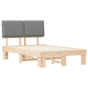 Sängram med Klädd Huvudgavel Ljusgrå 120 x 190 cm Massiv furu