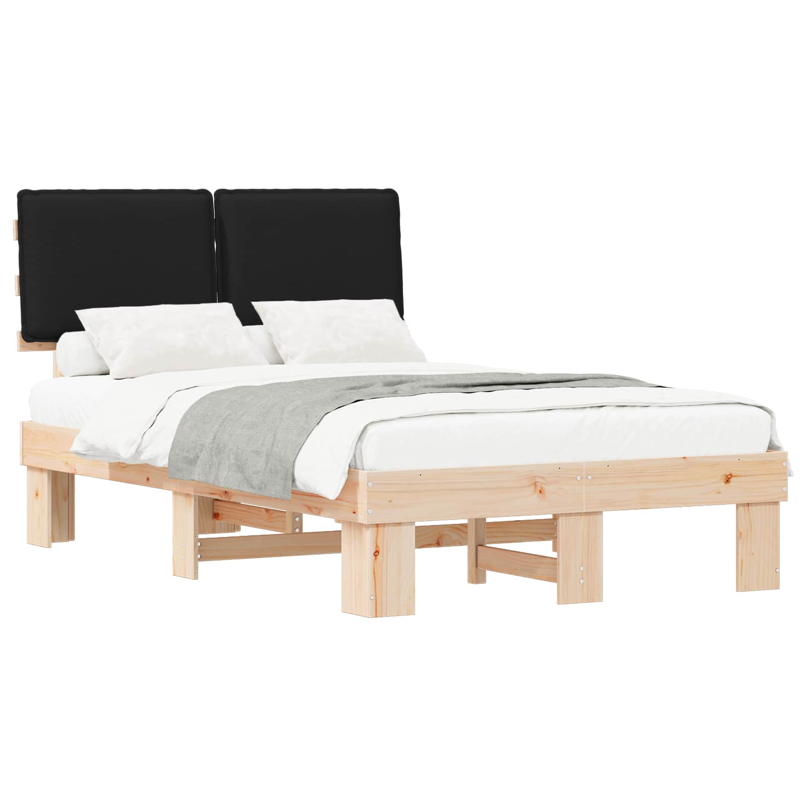 Sängram med Klädd Huvudgavel Svart 120 x 190 cm Massiv furu