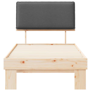 Sängram med Klädd Huvudgavel Mörkgrå 90 x 190 cm Massiv furu