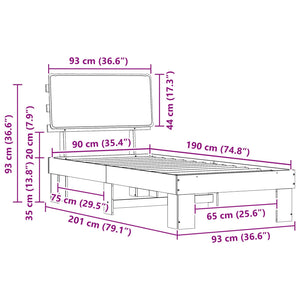 Sängram med Klädd Huvudgavel Mörkgrå 90 x 190 cm Massiv furu
