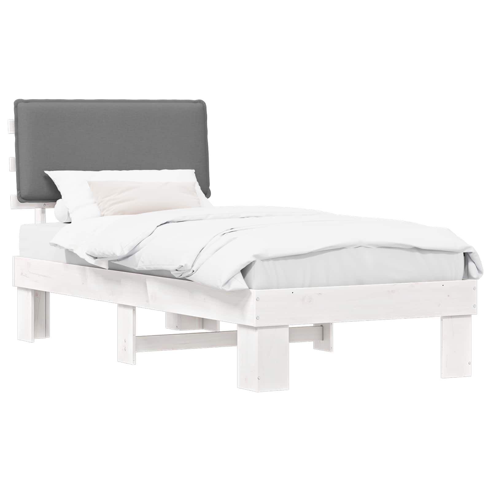 Sängram med Klädd Huvudgavel Ljusgrå 75 x 190 cm Massiv furu