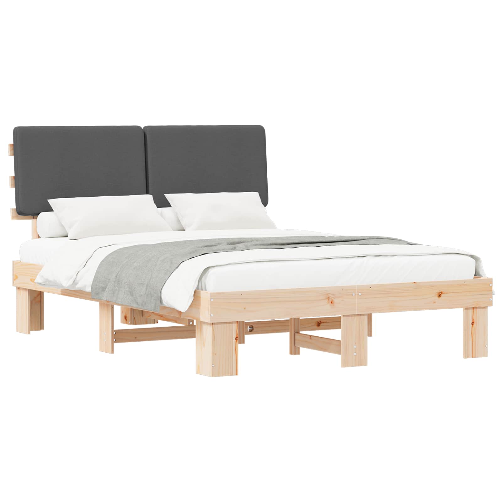Sängram med Klädd Huvudgavel Mörkgrå 150 x 200 cm Massiv furu