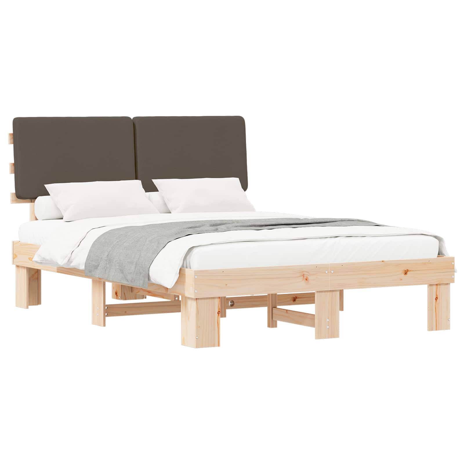 Sängram med Klädd Huvudgavel Taupe 150 x 200 cm Massiv furu