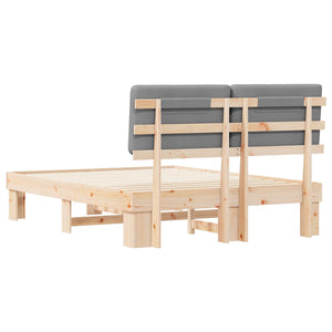 Sängram med Klädd Huvudgavel Ljusgrå 140 x 200 cm Massiv furu